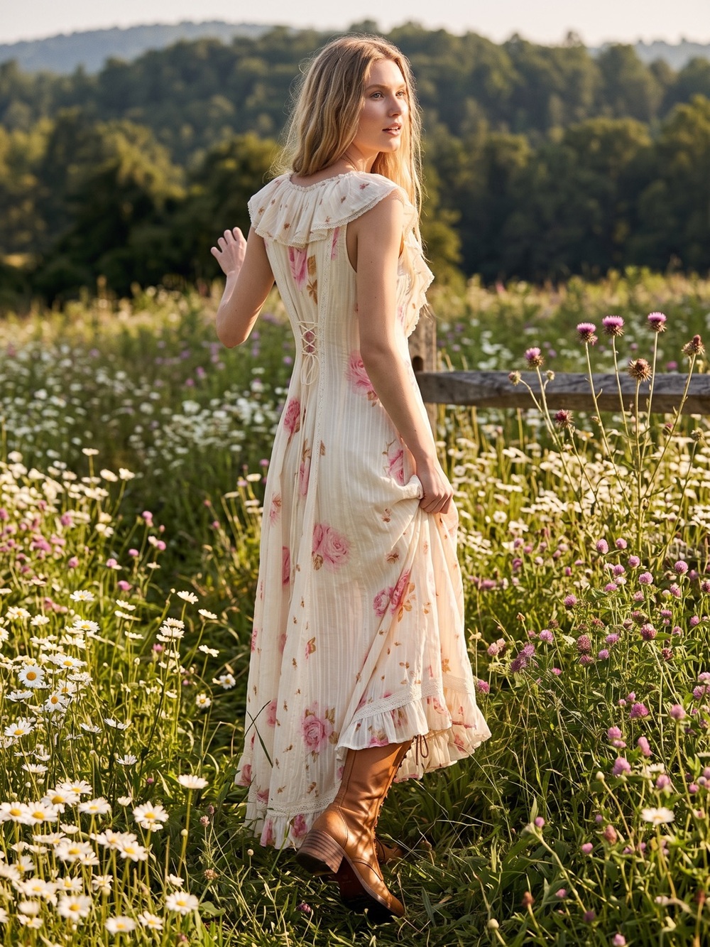 Free People Ethereal Cottage Lace Floral Honeysuckle Dreams Maxi Dress Large NWT - Picture 9 of 17